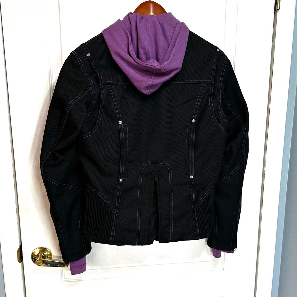 Women Black Purple Motorcycle Jacket Hoodie Liner Tribal Embroidery Biker Medium - Picture 7 of 16